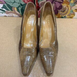 GUCCI Vintage Snakeskin Square Toe Pumps Heels